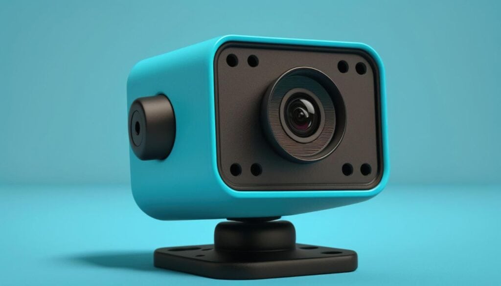 playful cctv webcam ready record colorful blue pastel studio background with copy space ai generative