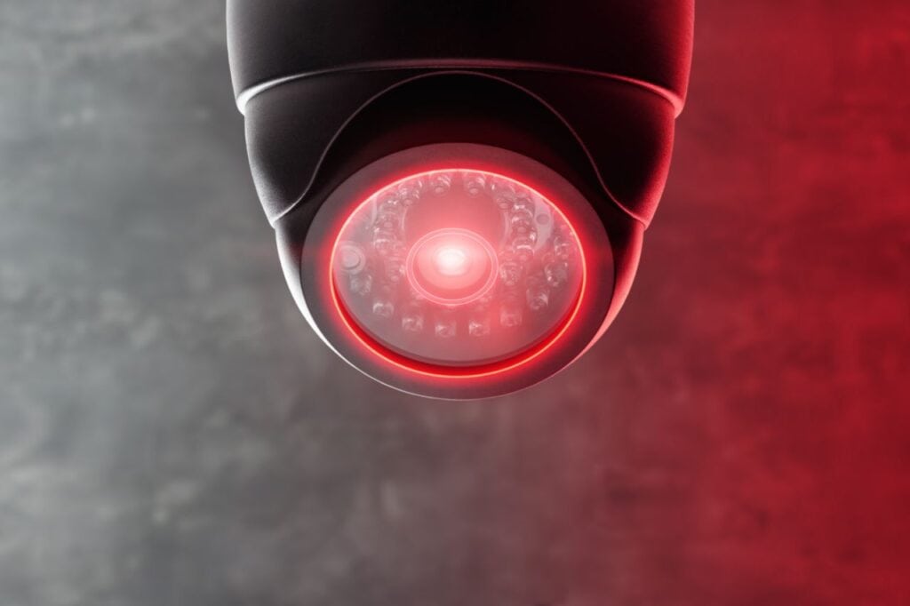 smart cctv camera ceiling with red lights